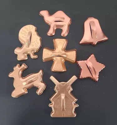 Vtg Lot Of 7 Vtg Anodized Copper Cookie Cutters With Handle Mirro Reindeer Camel • $9.99