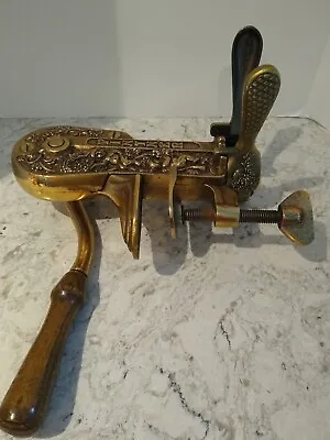 Antique Vintner Wine Bar Mount Corkscrew Cherubs Art Nouveau Brass Oak Handle • $149.95