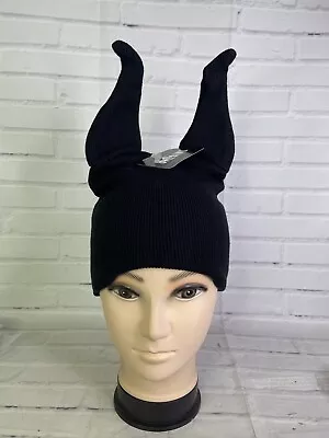 Disney Villains Maleficent Horns Knit Black Beanie Hat Cap Adult OSFM Cosplay • $30.39