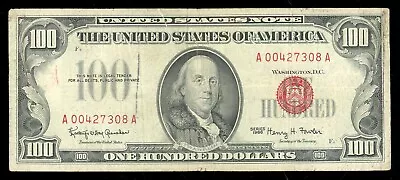 1966 $100 Dollar Bill Red Seal United States Note FR. 1550 • $179