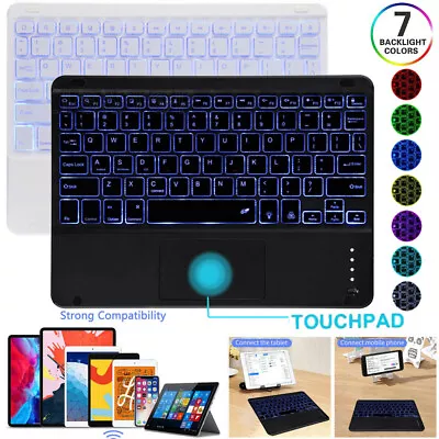 Backlit Bluetooth Wireless Keyboard W/ Touchpad For IPad Samsung Android Tablet • £18.55