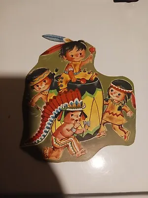 Vintage Thanksgiving Indian Children Cardboard Die Cut • $10.95