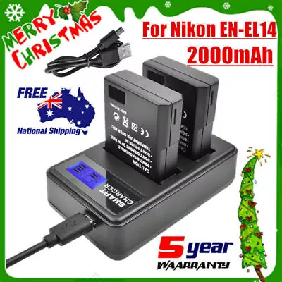 2X 2000mAh EN-EL14 Battery Or Charger For Nikon D3100 D3200 D5100 P7000 P7800 XM • $34.99