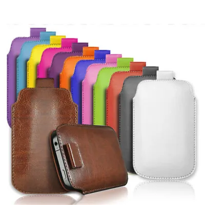For IPhone 6 7 8 Plus XR 11 PRO Max Pull Tab Synthetic Leather Pouch Case Cover • £2.48