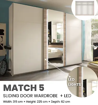 🔥Massive Deal: 315cm White Sliding Door Wardrobe With Mirror And LED Lights! 🔥 • £599