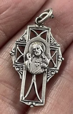 Vintage Catholic Sterling Silver Jesus Sacred Heart  Cross 1.9 Grams Silver • $25.99