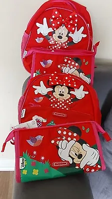 4X Disney Samsonite Minnie Mouse Girls Backpack Bag&Pencil Case Wash Bag Sets • £59.99