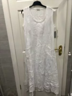 Naya Full Length Quirky  White 100% Linen Dress Size 4 Nwt Rrp £143 • £89.99