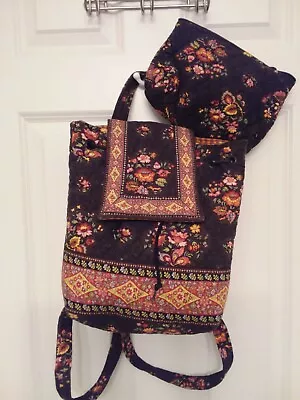 Vera Bradley Chocolat Pattern Knapsack Bookbag Backpack W/Zip Makeup - Retired  • $29.99