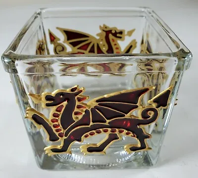 $21.95 • Buy Pam Blackhurst Square Glass Candle Holder With Red And Gold Dragon