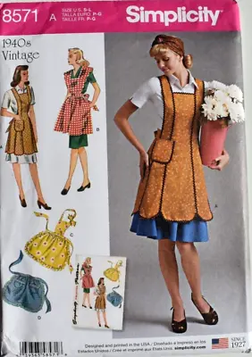 Simplicity Pattern 8571   Aprons  Retro 1940s   Misses Sizes Sm Md Lrg Uncut New • $8.95