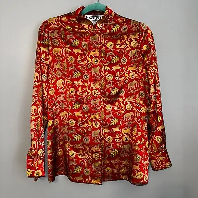 Vintage Carlisle 100% Silk Chinese New Year Blouse Mandarin Collar Button Down 4 • $29.99