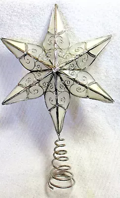 Beautiful Vintage Capiz Shell Christmas Tree Star Topper With Metalwork Scrolls • $4.99