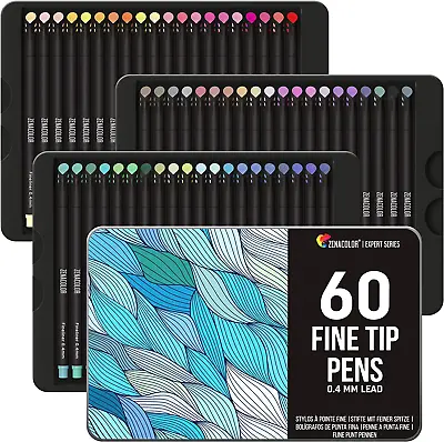 £22.24 • Buy 60 Zenacolor Felt Tip Pens – 0.4 Mm Fine Tip Pen – Colouring Pens For Adults –