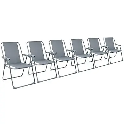 6x Folding Metal Beach Chairs Outdoor Camping Picnic Armchair Canvas Seat Grey • £54