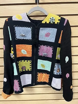 Vintage Crystal Handwovens Cardigan Sweater Jacket Size XS Patchwork • $19.99