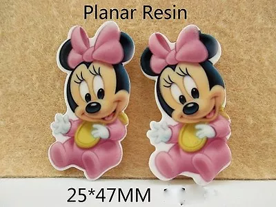 2 X 25mm PINK MINNIE MOUSE LASER CUT FLAT BACK RESIN HEADBANDS HAIR BOWS PLAQUES • £0.99