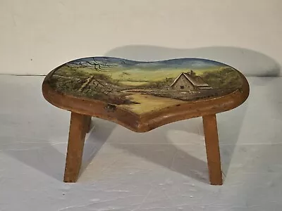 Vintage Wooden Handpainted Heart Shaped Stool Plant Stand 12.5 X 5.5  Barn Scene • $27.99