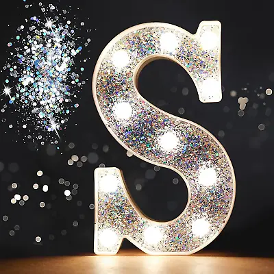 LED Marquee Letter Lights Light Up Silver Letters Glitter Alphabet Letter Sign • £15.06