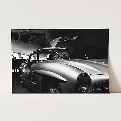 Mercedes Benz 300SL Vintage Wing Doors Black & White Cars Wall Art Poster Print • $29