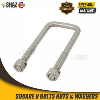 Square U Bolts Nuts & Washers M10 Zinc Plated Bracket For Car Boat Farm Trailers • £7.49