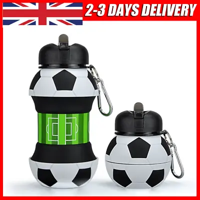 Collapsible Silicone Football Water Bottle 550ml BPA Free Leakproof UK Stock • £10.90