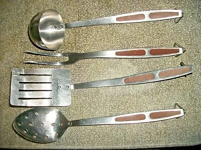 4 Vintage Kitchen Utensils- Ladle - Slotted Spatula -Slotted Spoon- Carving Fork • $22.99