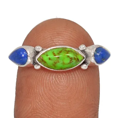 Composite Kingman Green Mohave Turquoise & Lapis 925 Silver Ring S.7 CR28433 • $15.99