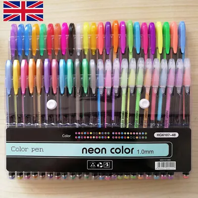 48pcs Colours Set Gel Pens Art Books Markers Glitter Neon Metallic Art Pens • £8.98