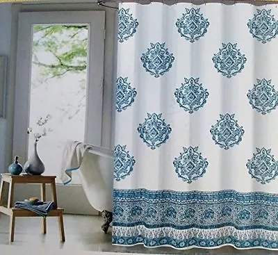  Envogue Medallion Shower Curtain Blue And White 72  X 72 • $16.99