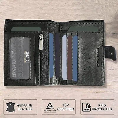 Mens RFID Blocking Leather Wallet Coin Zip Pocket Card Holder Black KORUMA • £19.99