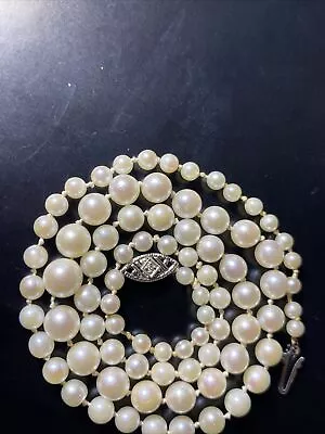 Necklace Akoya Japan Saltwater Pearl 14k White Gold Diamond Clasp Vintage AA • $249