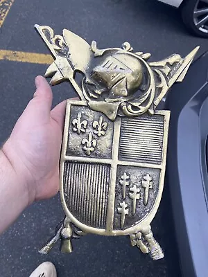 Knight Coat Of Arms Crest Cast Metal 3D Brass Medieval Plaque Wall Hanging • $65