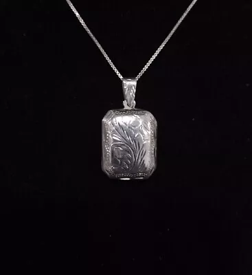 925 Sterling Silver Rectangle Locket Pendant Necklace On 16.25  Box Chain • $14.99