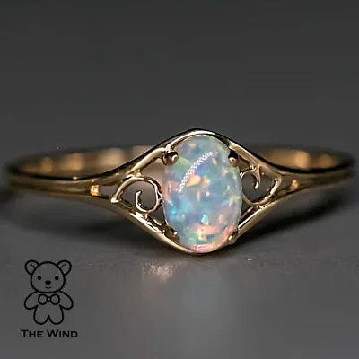 Vintage Inspired Oval Australian Opal Engagement Wedding Ring 14K Yellow Gold • $348.99