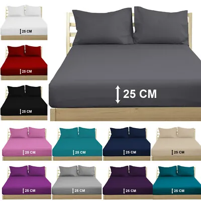 £6.95 • Buy Extra Deep 25cm Fitted Sheet 100% Poly Cotton Single Double King Size Bed Sheets