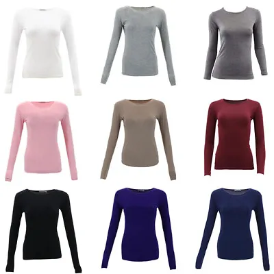 $16.95 • Buy NEW Women's Long Sleeve Crew Neck Soft Stretch Plain Colours Basic Tee T-Shirt