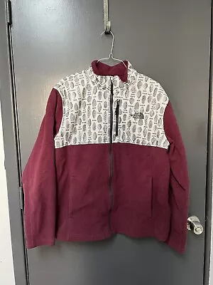 The North Face Men's Fleece Jacket Full Zip Outdoor Pinecone Pattern Maroon Sz L • $32