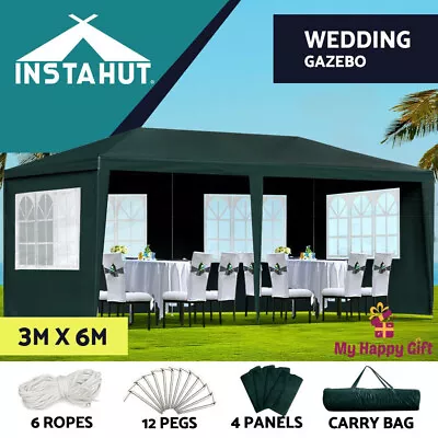 Instahut Gazebo Marquee 3x6 Wedding Party Tent Outdoor Camping Side Wall Green • $112.27