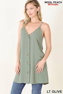 Lightweight Button Down Cami Tunic Lt. Olive Large • £25.06