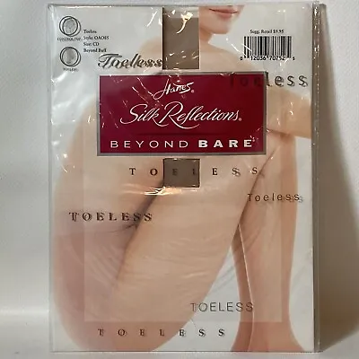 VTG Toeless Pantyhose Hanes Silk Reflections Beyond Bare Buff CD Control Top NOS • $9.99