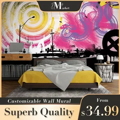 City Scape Graffiti 3D Wall Mural Bedroom Designer Wallpaper Murals • $34.99