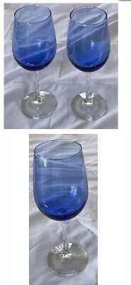 VINTAGE Wine Glasses BLUE 20 Oz. Jumbo Blown 2-Piece Set • $21.88