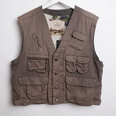 Vintage Woolrich All Over Print Lined Fishing Vest Pockets Size Men’s Large Tan • $32.98