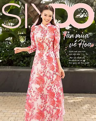 Ao Dai L Voan Tơ Hoa Đào 4 Tà Ngực 85 Eo 76 Cm Pants Included ( Mẫu SIXDO) • $41