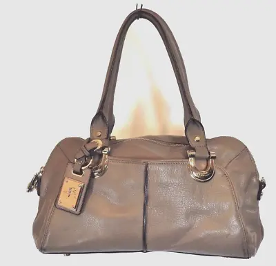 B Makowsky Taupe Brown Leather Satchel Purse Gold Hardware Nice Size! • $22.95