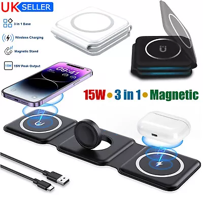 3 IN 1 15W Magnetic Wireless Charger Pad For Apple Watch Air Pods IPhone 15 14 • £12.98