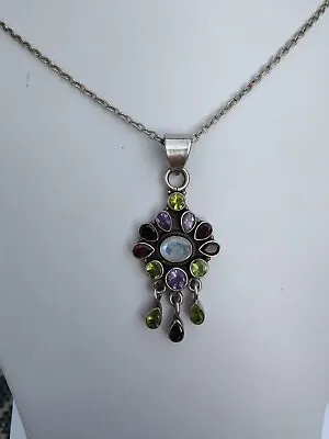 £22.99 • Buy Sterling Silver Necklace With Multi Gem Pendant 20g Not Scrap