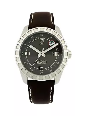 MOSCHINO MW0020 Joe Dark Grey Dial Silver-tone Case  Brown Leather Men's Watch • $170.84