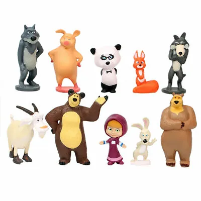 Masha And The Bear 10 Pcs Toy Set Action Figure Cake Topper Doll Birthday Gift • $14.79